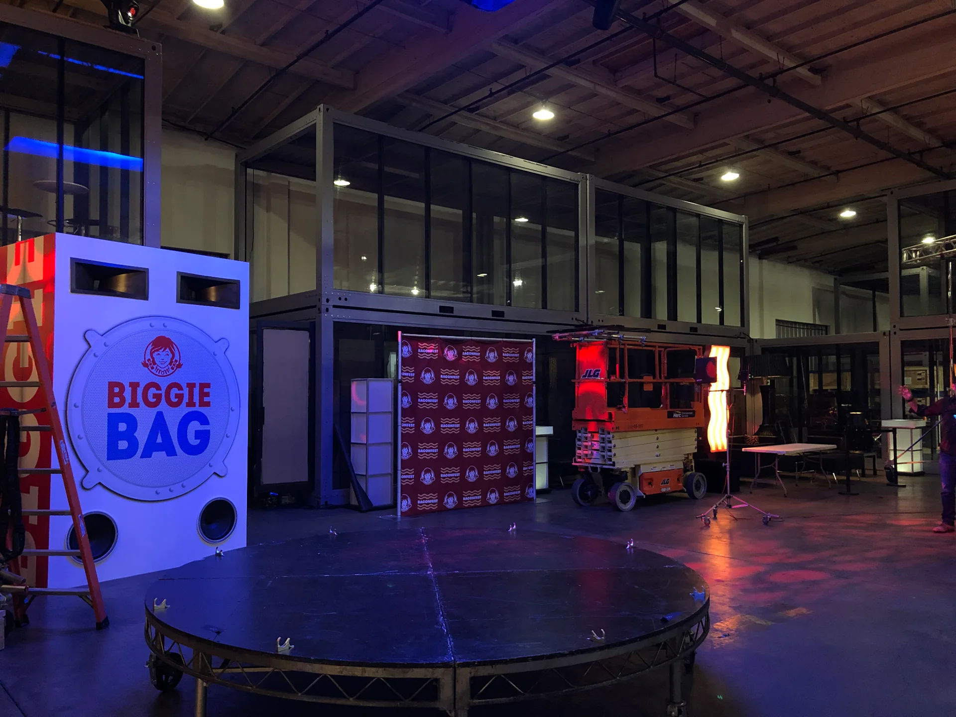 Wendy's Baconfest branded environment under construction